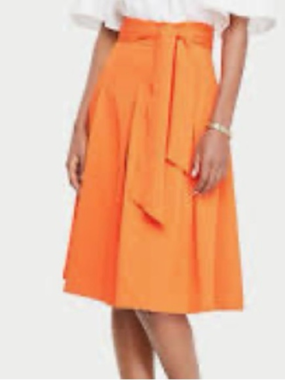 Ann Taylor Rich Mango Orange Belted A-Line Pleated Midi Skirt